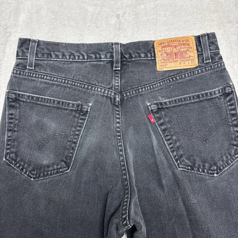 VTG‎ Levis 550 Jeans Mens 34x32 (Fits 31x31) Relaxed Fit Black Denim BLANK Tab